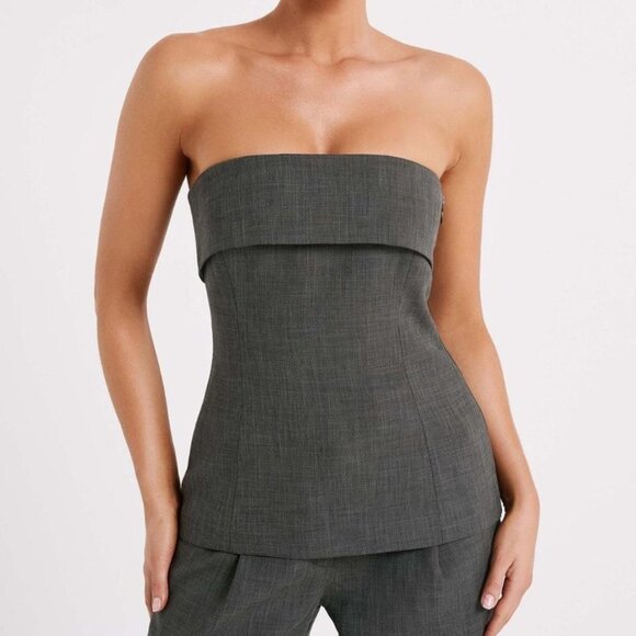 Meshki Charcoal Natalie Side Zippered Textured Strapless Top Women's Size Small - Picture 1 of 10